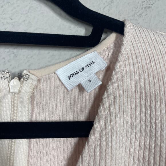 Song of Style Small Ezra Midi Dress Green Combo Ruched Front Ribbed Long Sleeves - Picture 8 of 11